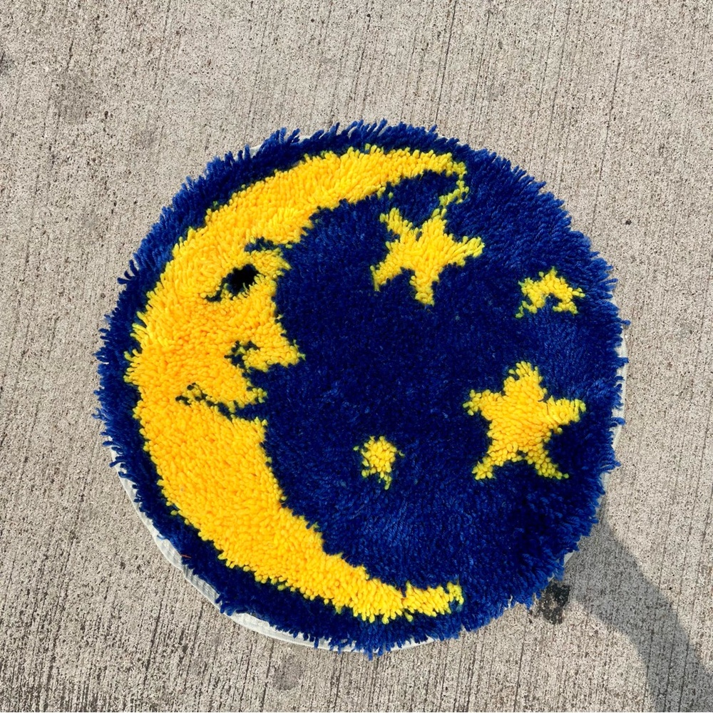 Handmade Vintage 1970s Tufted Rugs/Latch Hook Rugs/Wall Hangings/Moon&Star